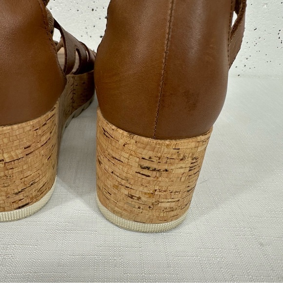 Sorel Women’s size 7 Cameron Light Brown Leather Platform Lace Up Sandals - Picture 6 of 12